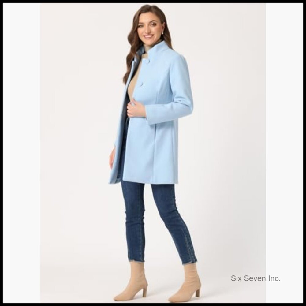 Polyester Pea Coat, Stand Collar, Single Breasted… - image 3